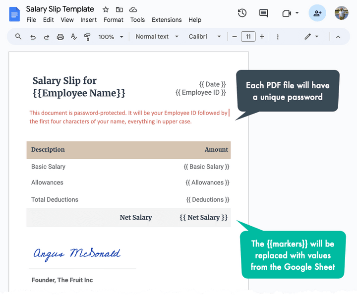 Google Docs - Salary Template