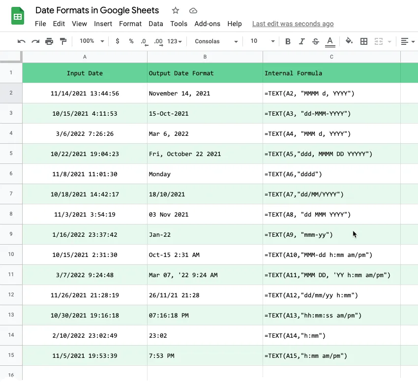 Convert date Formats in Google Sheets