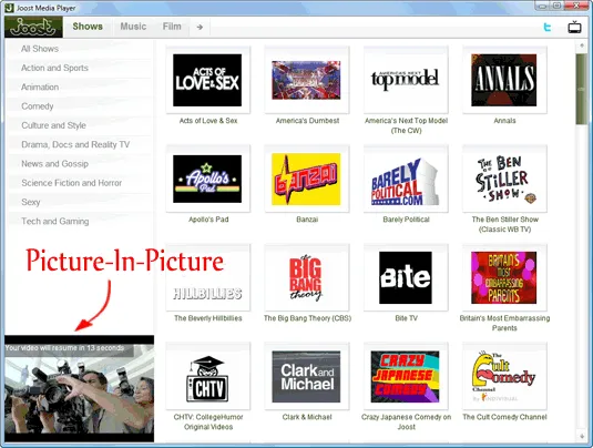Joost: picture in picture Joost: picture in picture