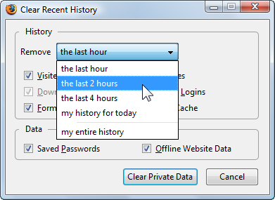clear recent history in Firefox