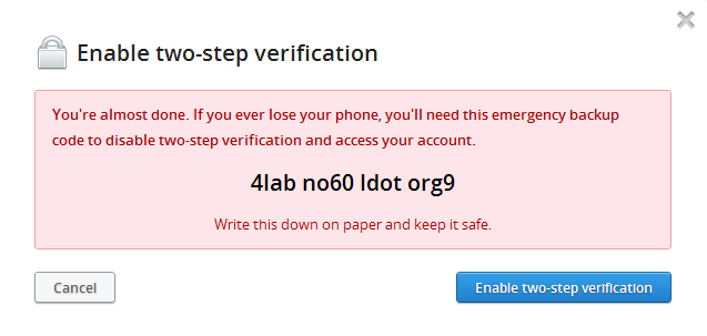Dropbox Verification Code