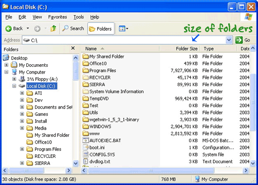 folder size in windows explorer