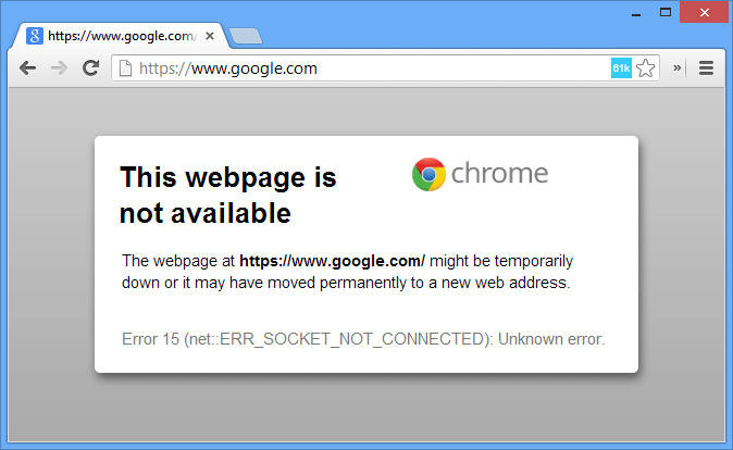 Google Chrome - Socket Error