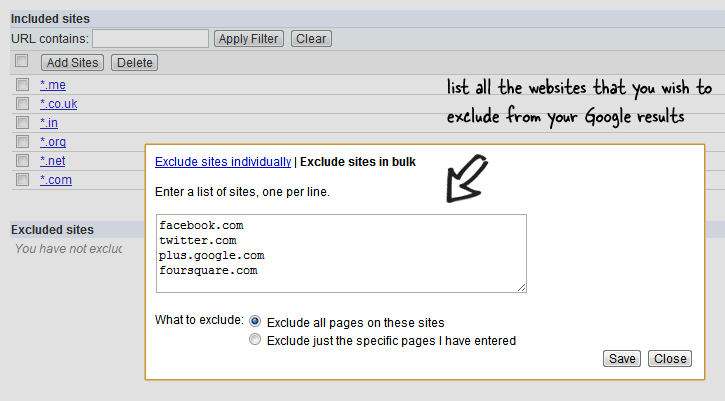 Exclude Websites from Google