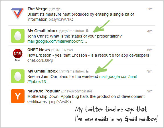gmail messages in twitter timeline