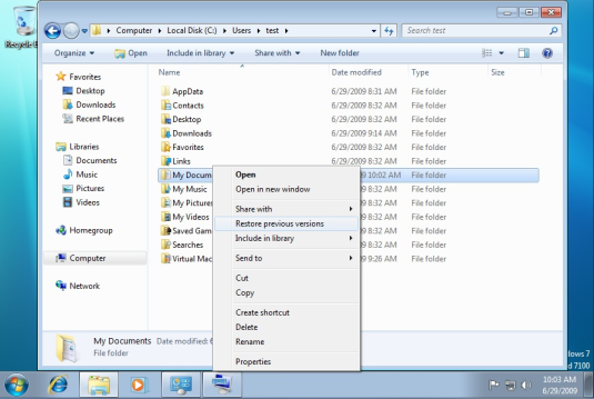 Restore files in Windows 7