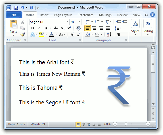 Indian Rupee symbol as Windows font