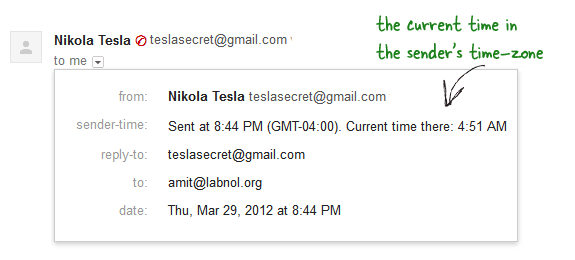 senders time zone in gmail
