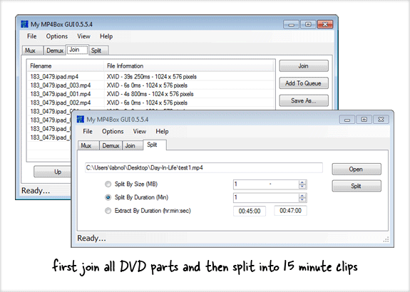 join and split DVD video