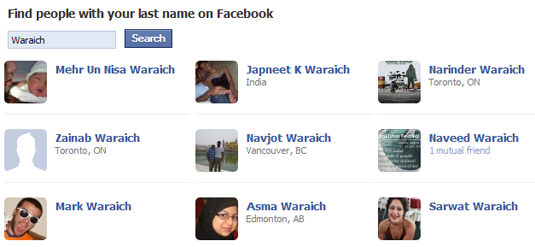 Facebook People Search by Surname
