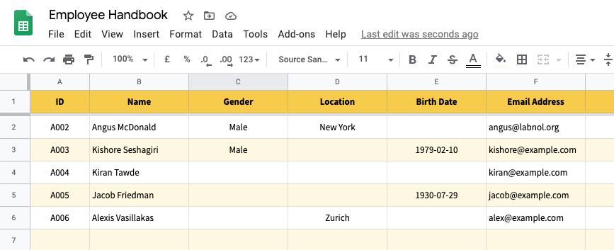 Google Spreadsheet with Answers