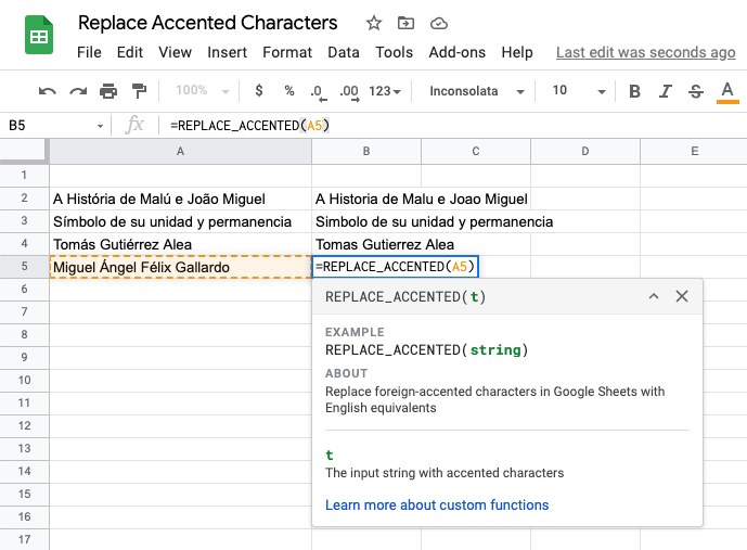 Foreign accented characters in Google Sheets