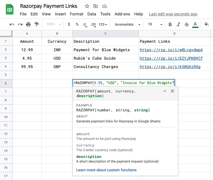 Google Sheets + Razorpay