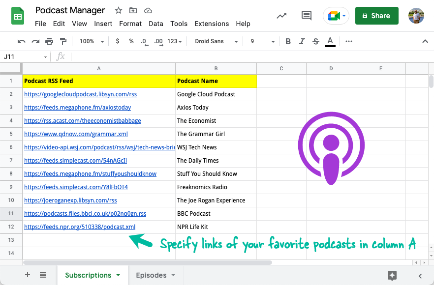 Podcasts to Google Drive