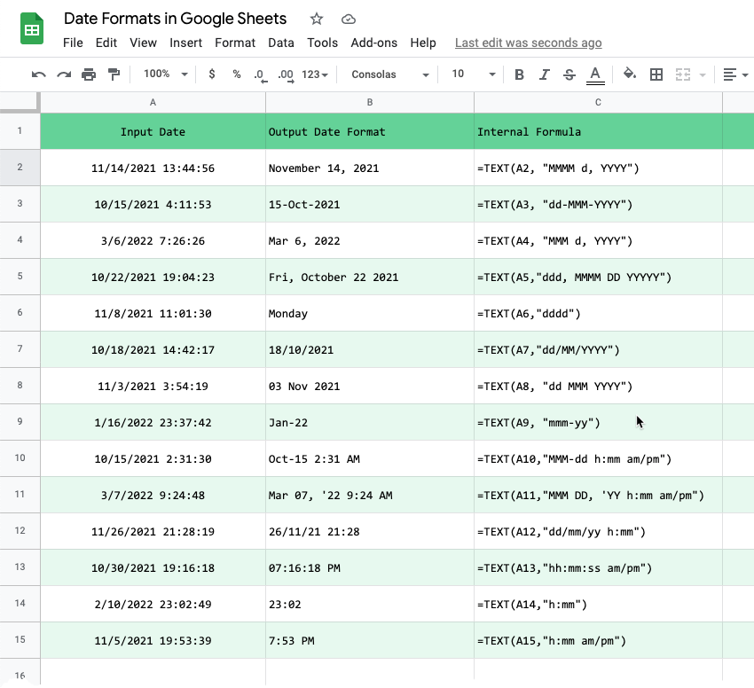 Convert date Formats in Google Sheets