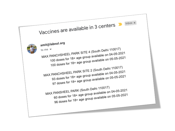 Email Alert - Vaccine Tracker