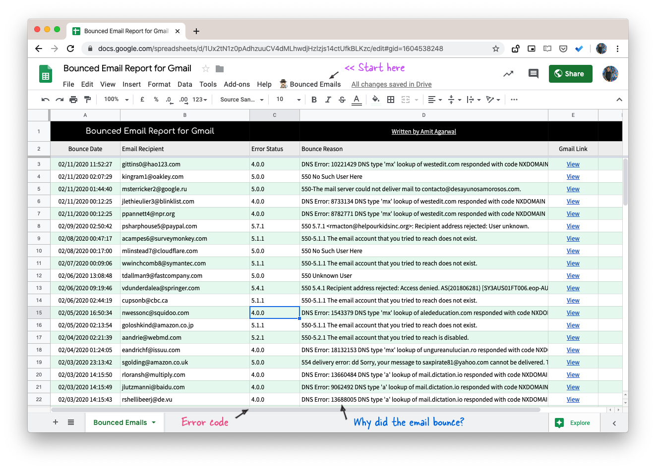 Gmail Bounce Report in Google Sheets