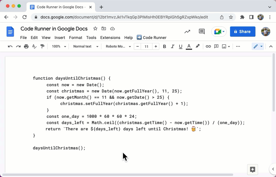 Google Docs - Code Runner
