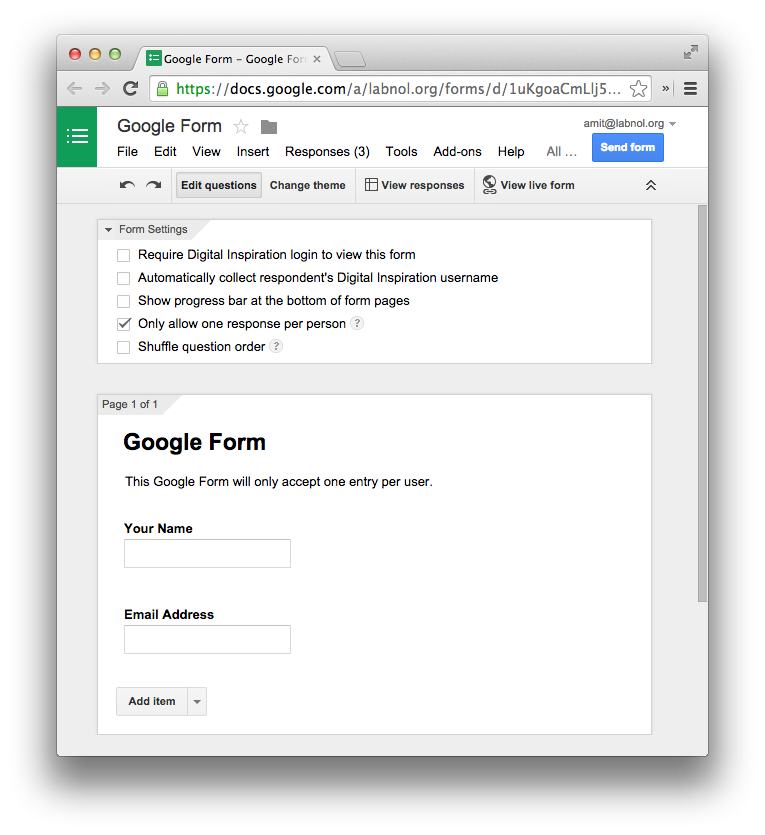 Google Forms - Multiple Entries