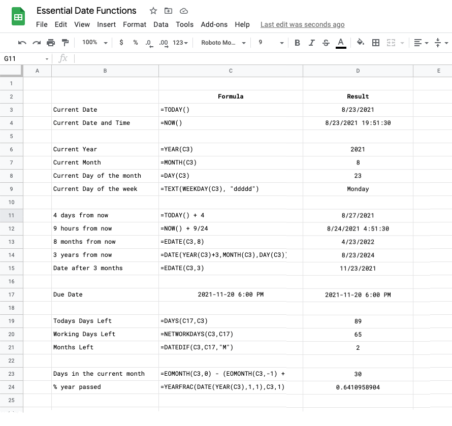 Google Sheets Date Functions