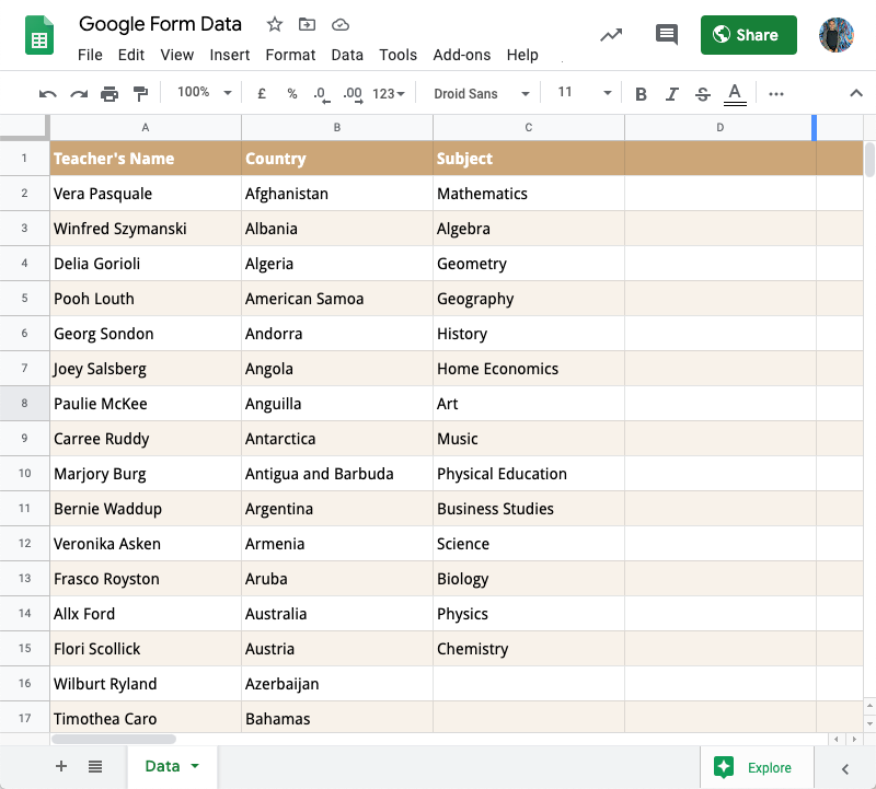 Google Form Answers in Google sheets
