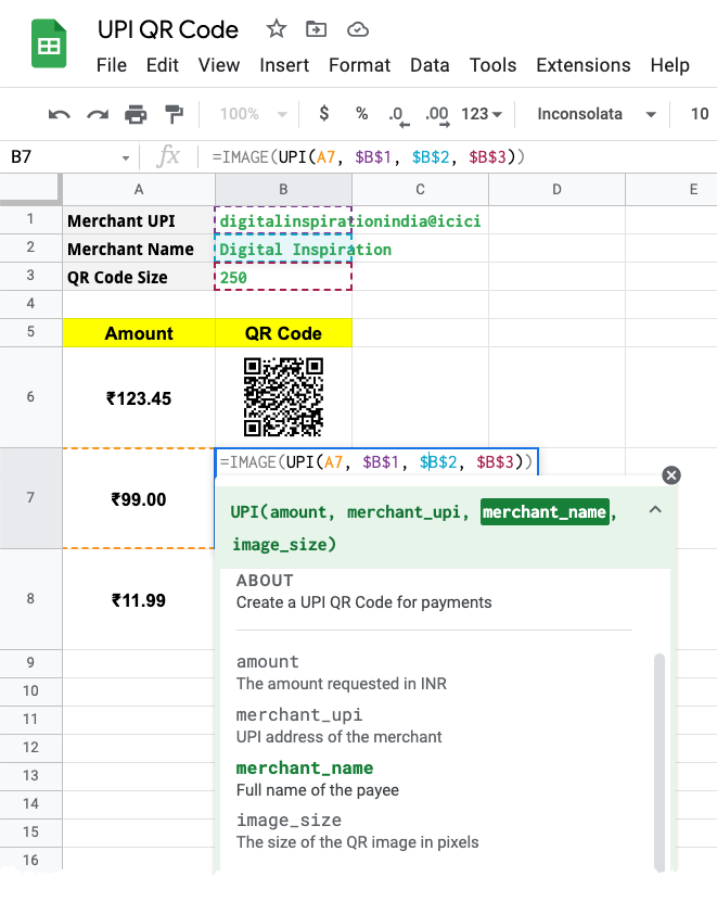 QR Code in Google Sheets