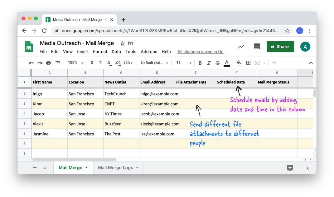 Mail merge with Google Sheets