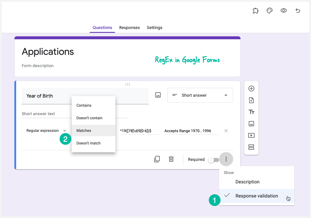 Advanced data validation in Google Forms using RegEx (regular expressions)