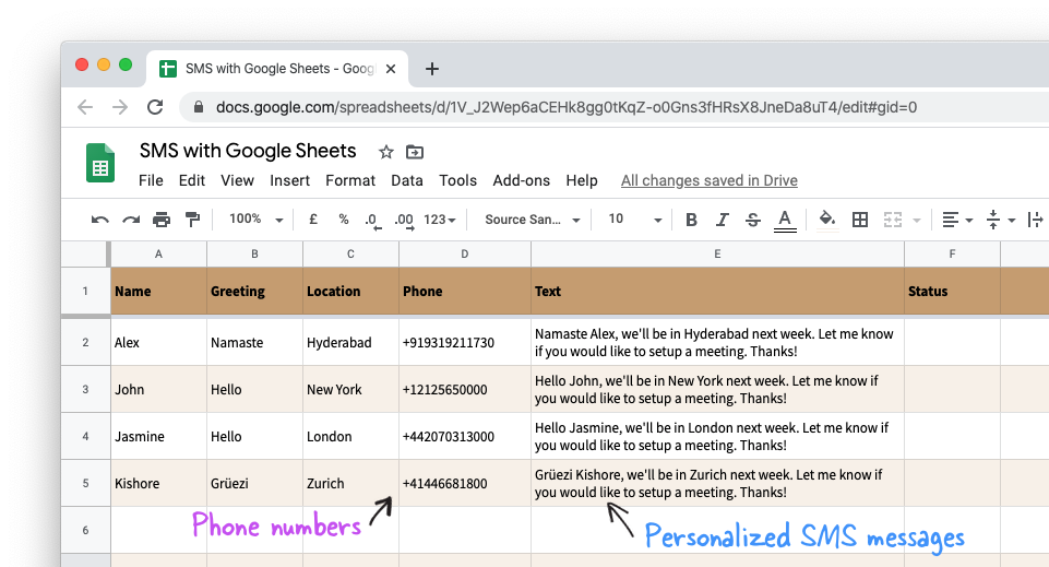 SMS Messages in Google Sheets
