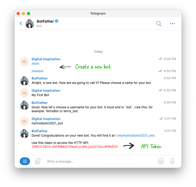Tarjeta postal leninismo Nueva Zelanda How to Create a Telegram Bot for Sending Notifications using Google Apps  Script - Digital Inspiration