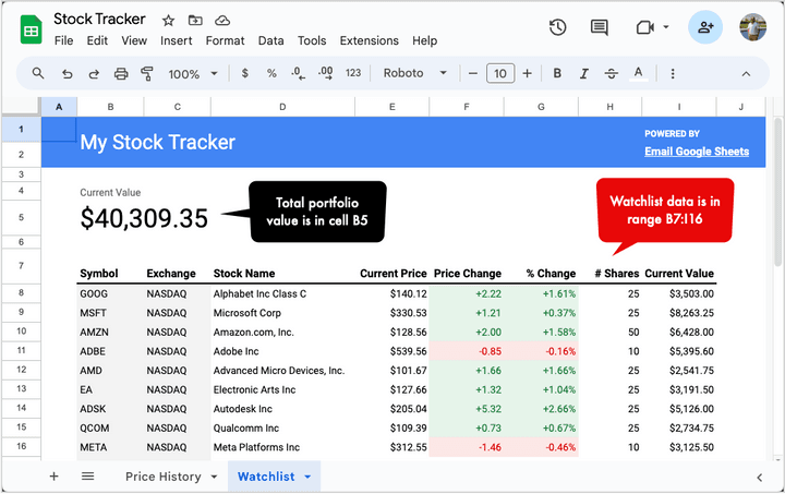 Monitor Stocks in Google Sheets