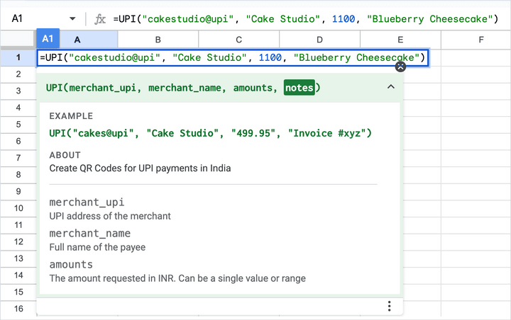 Generate UPI QR Code in Google Sheets