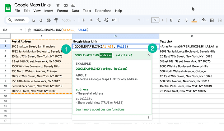 Google Maps Links in Google Sheets